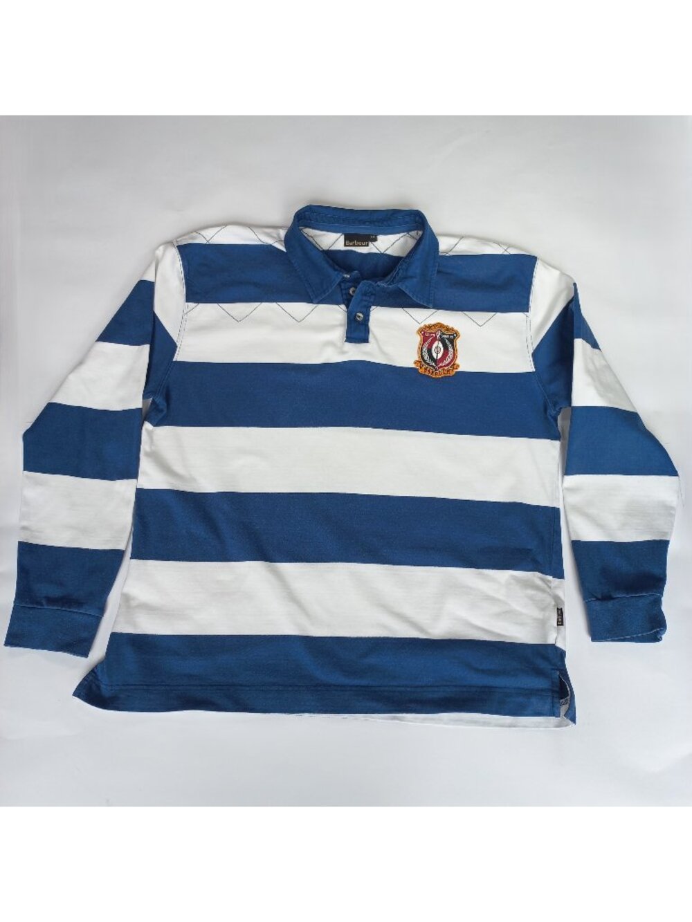 rugby polo shirt vintage barbour xl longsleeve blue white striped XL embroider